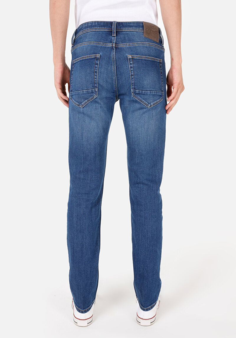Straight Fit Düşük Bel Düz Paça Erkek İndigo Jean Pantolon