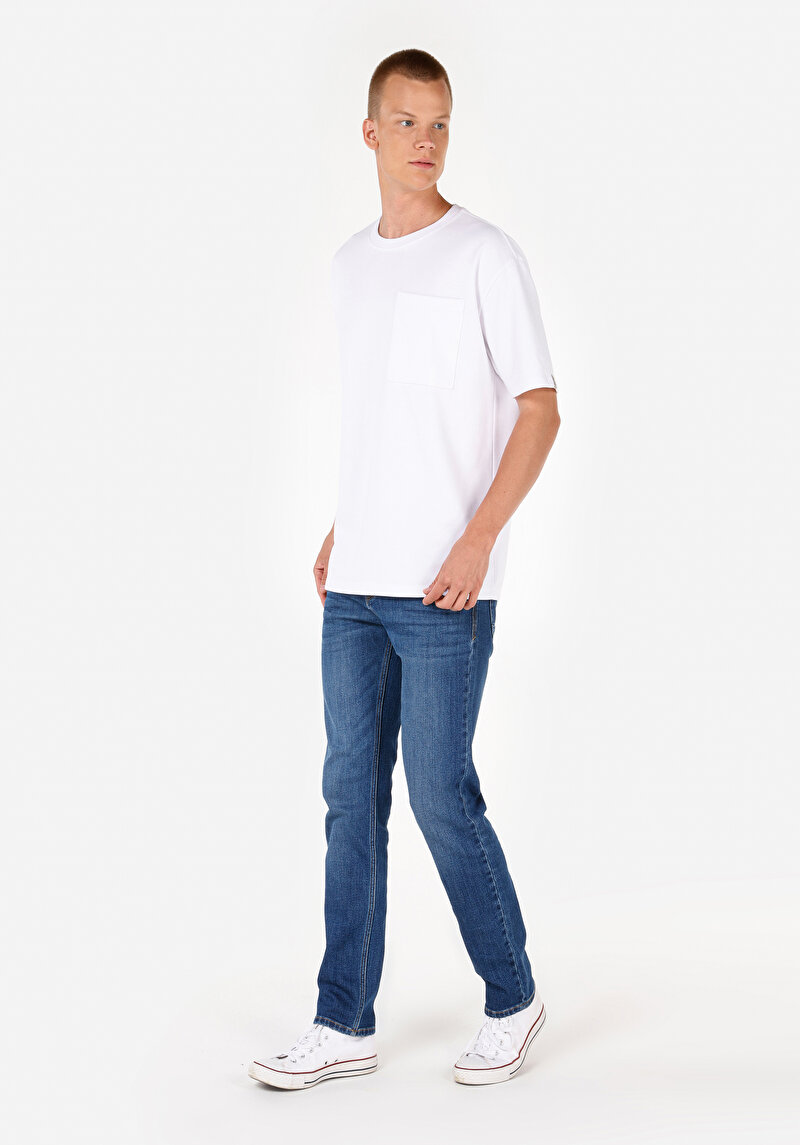 Straight Fit Düşük Bel Düz Paça Erkek İndigo Jean Pantolon