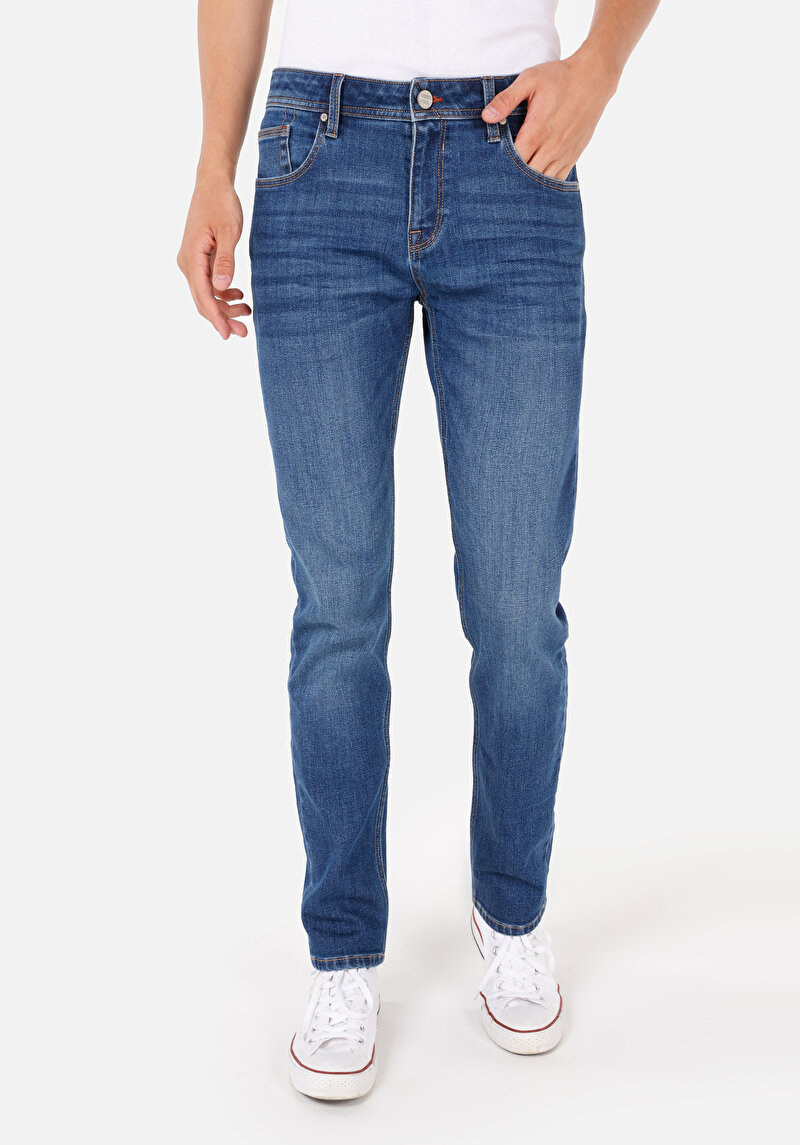 Straight Fit Düşük Bel Düz Paça Erkek İndigo Jean Pantolon