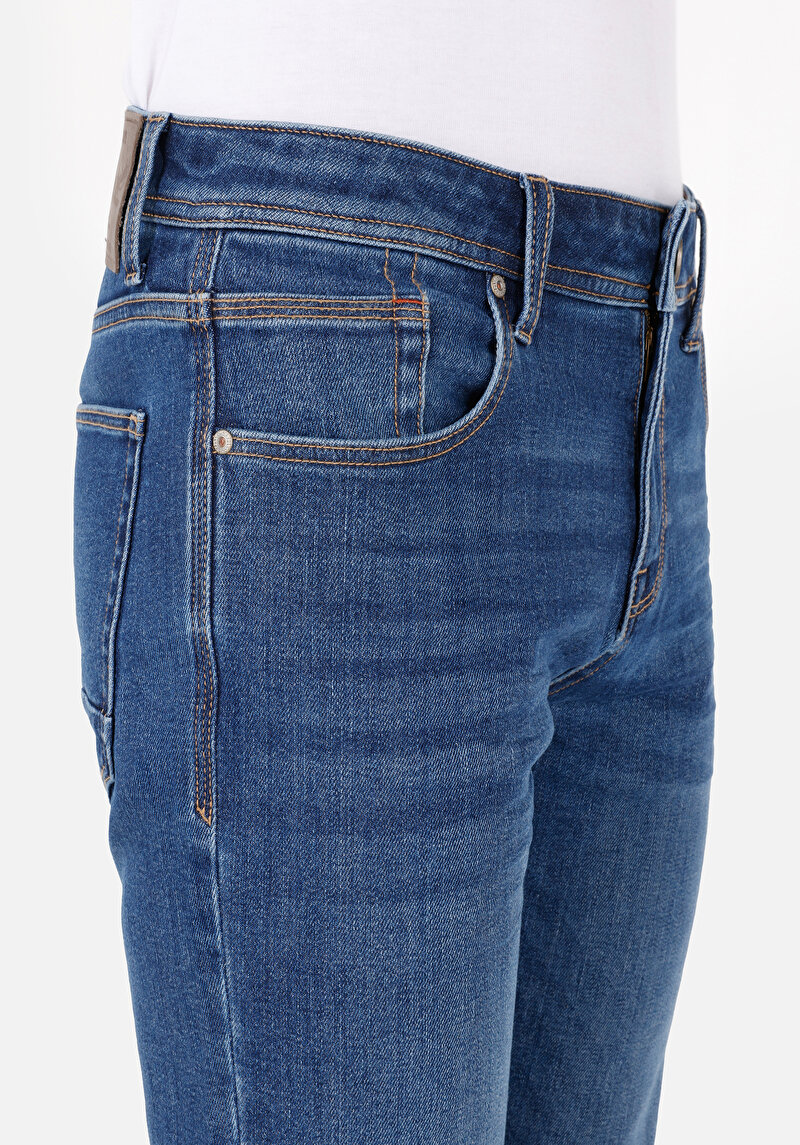 Straight Fit Düşük Bel Düz Paça Erkek İndigo Jean Pantolon