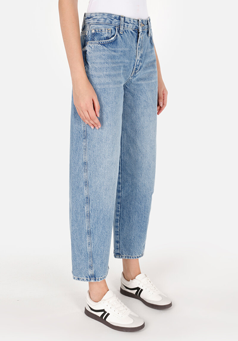 Balloon Fit   Kadın İndigo Jean Pantolon