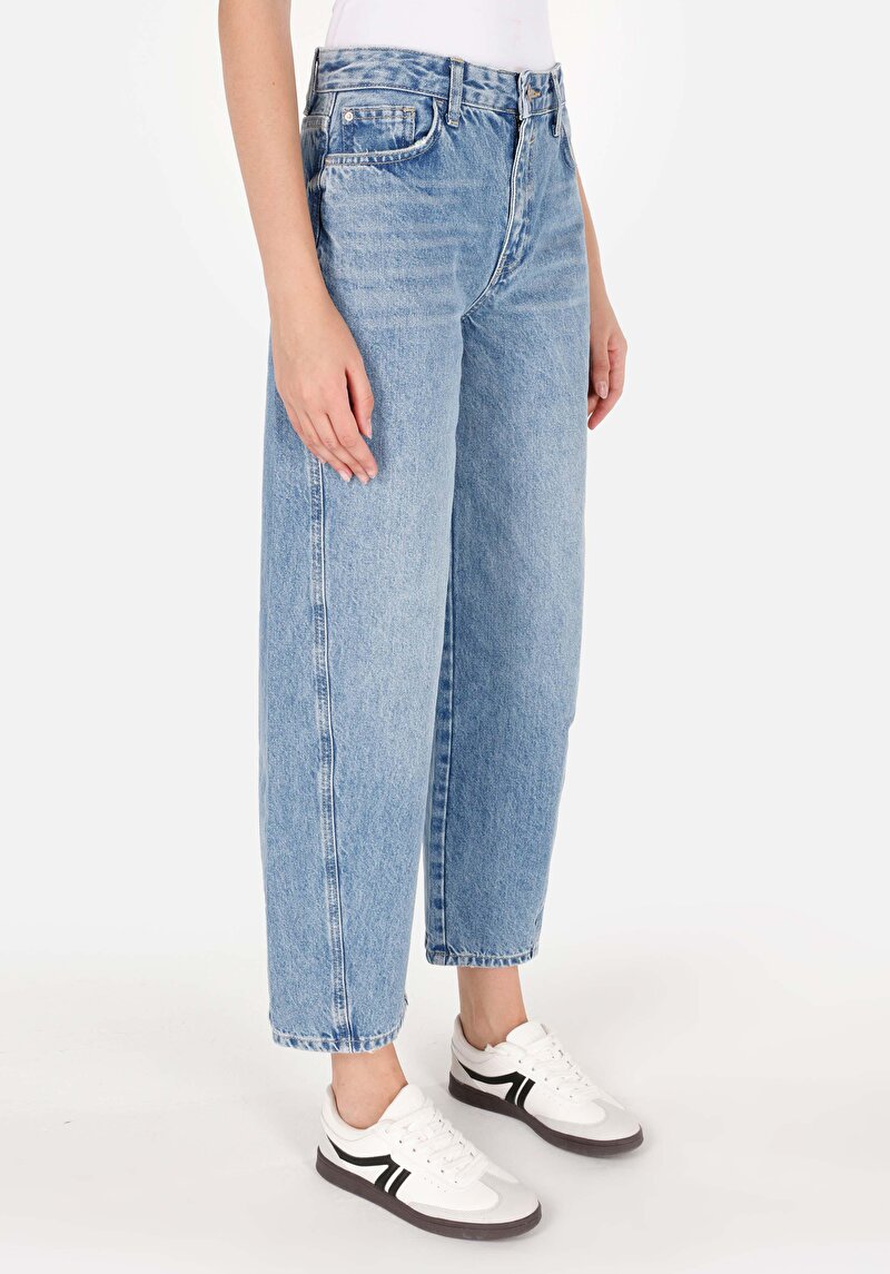 Balloon Fit Kadın İndigo Jean Pantolon