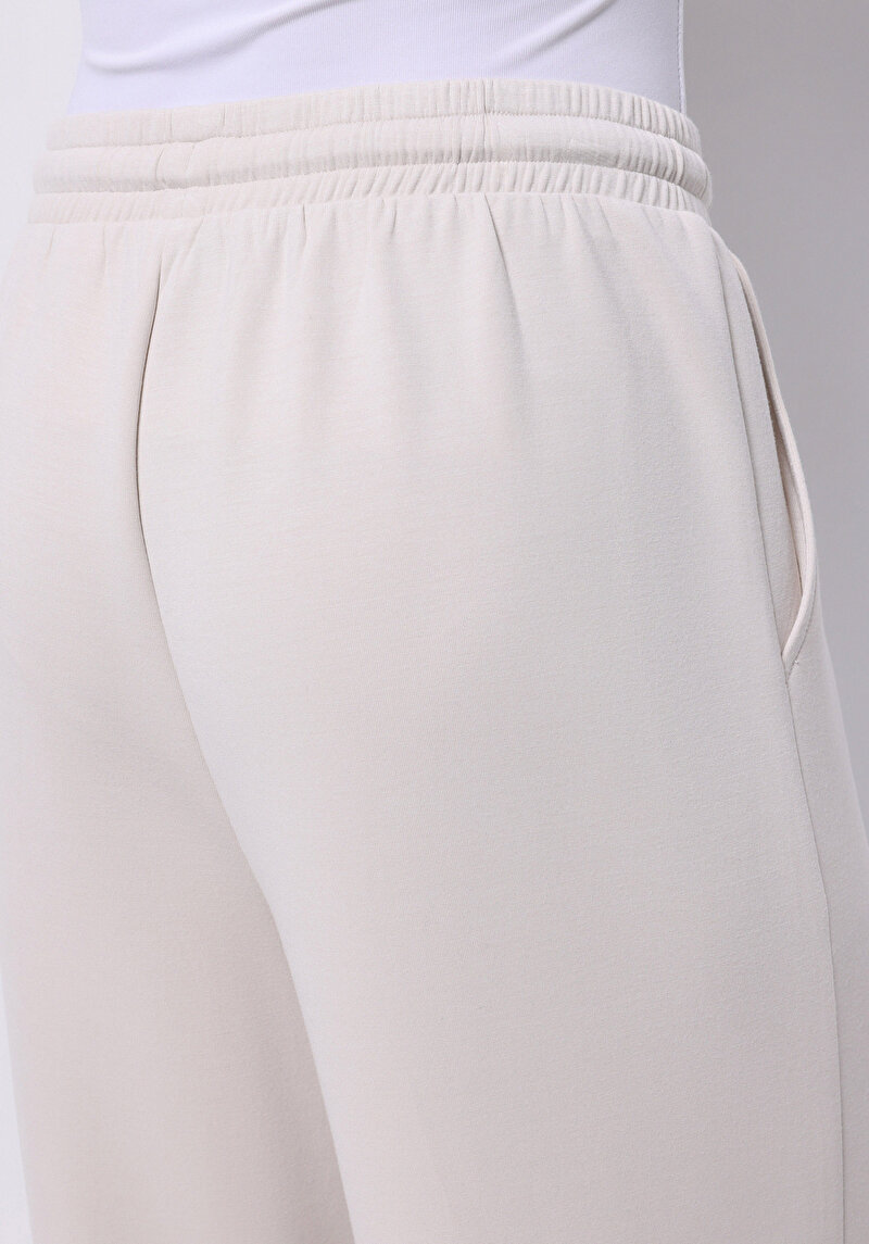 Regular Fit Orta Bel Düz Kadın Ekru Eşofman Altı