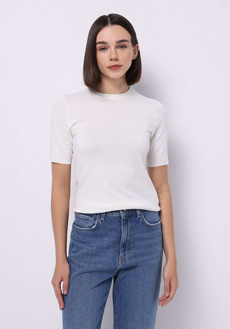 Slim Fit Kadın Beyaz Kazak