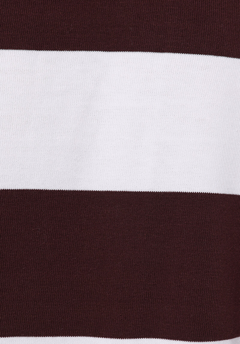Regular Fit Polo Yaka Çizgili Kadın Mor Kısa Kol Tişört