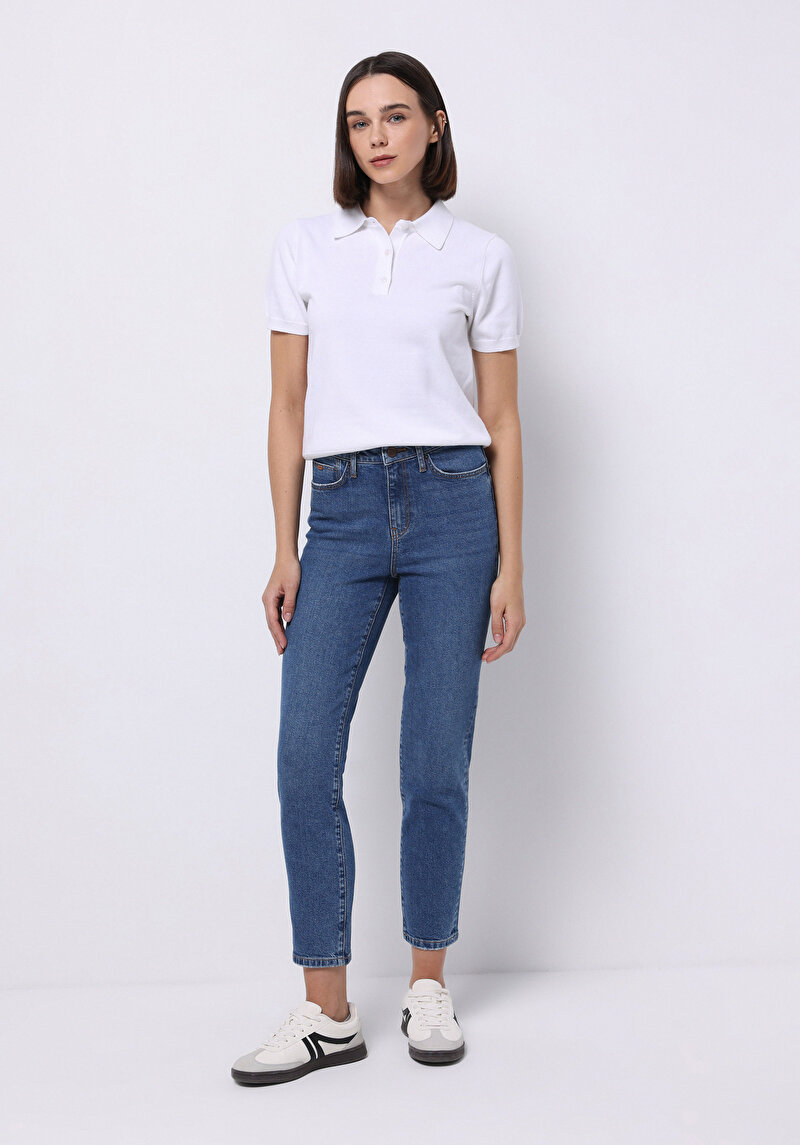 Slim Fit Dar Paça Kadın İndigo Jean Pantolon