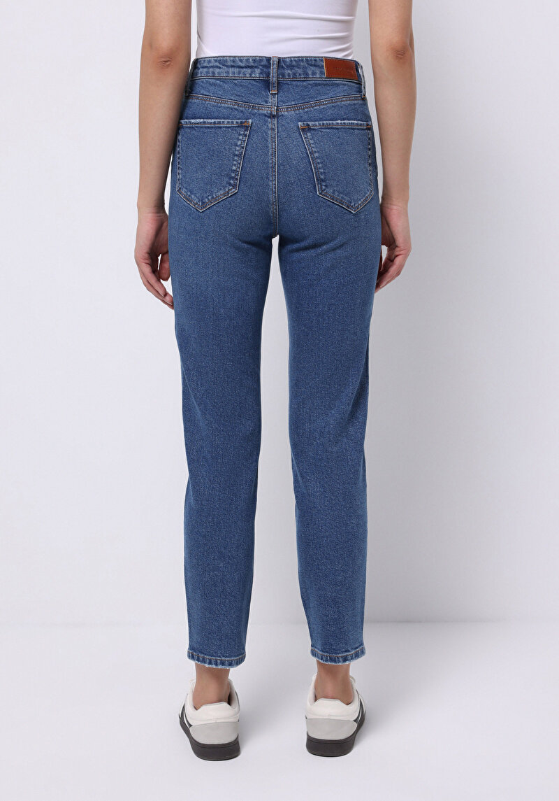 Slim Fit Dar Paça Kadın İndigo Jean Pantolon