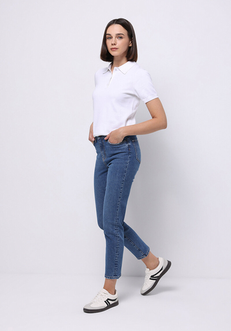 Slim Fit  Dar Paça Kadın İndigo Jean Pantolon