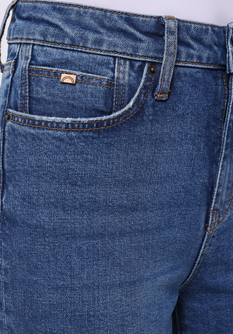 Slim Fit  Dar Paça Kadın İndigo Jean Pantolon
