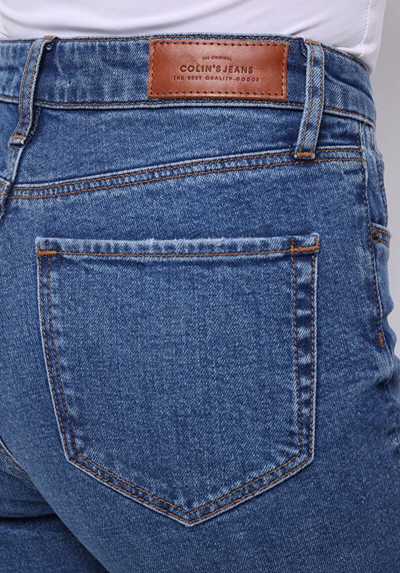 Slim Fit  Dar Paça Kadın İndigo Jean Pantolon