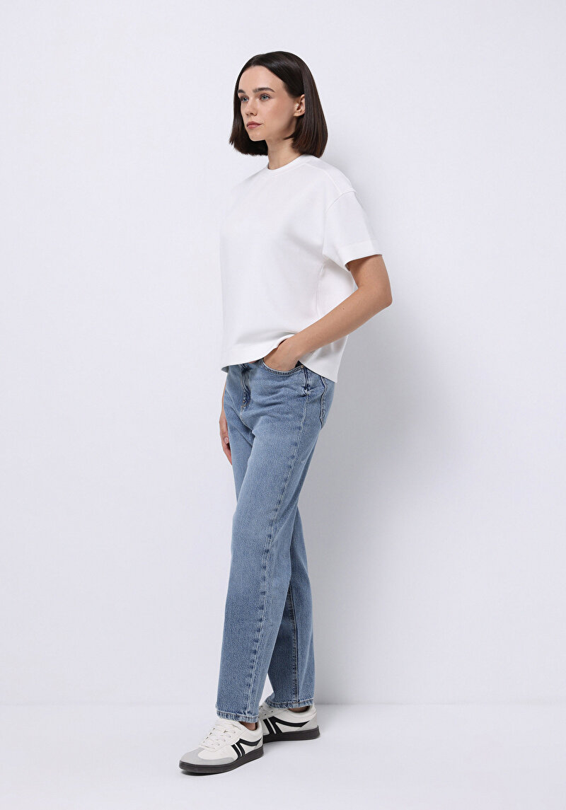 Straight Fit Kadın Light İndigo Denim Jean Fermuarlı Pantolon