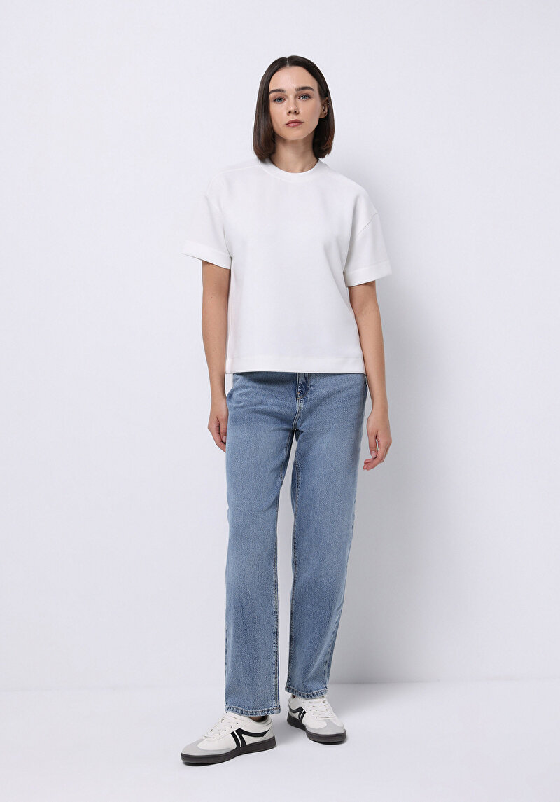 Straight Fit Kadın Light İndigo Denim Jean Fermuarlı Pantolon