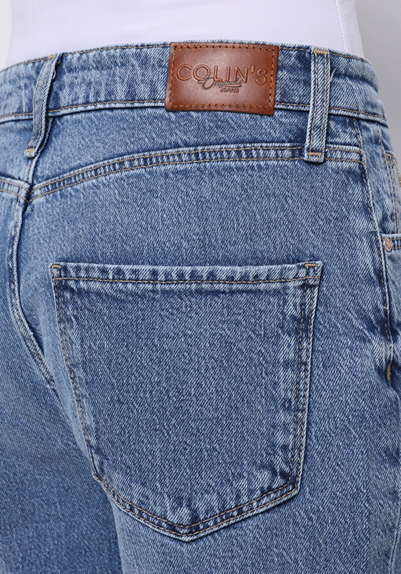 Straight Fit Kadın Light İndigo Denim Jean Fermuarlı Pantolon