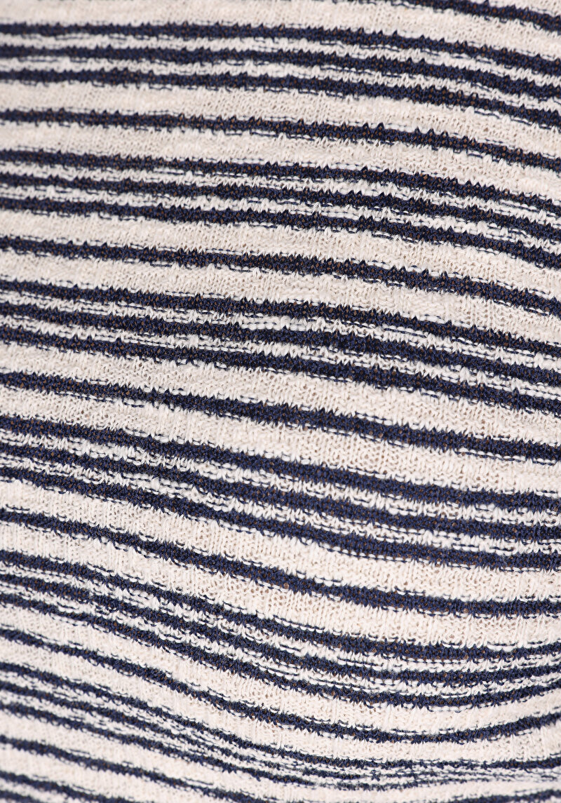 Slim Fit Çizgili Kadın Lacivert Kolsuz Elbise