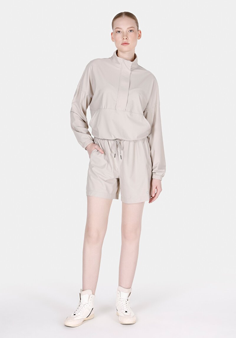 Regular Fit Fermuarlı Düz Kadın Taş Sweatshirt