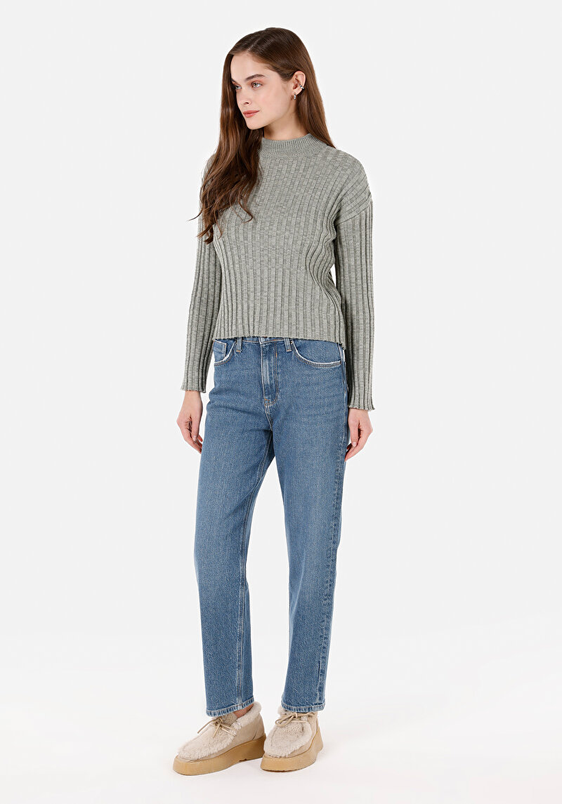 Regular Fit Yuvarlak Yaka Kadın Yeşil Kazak