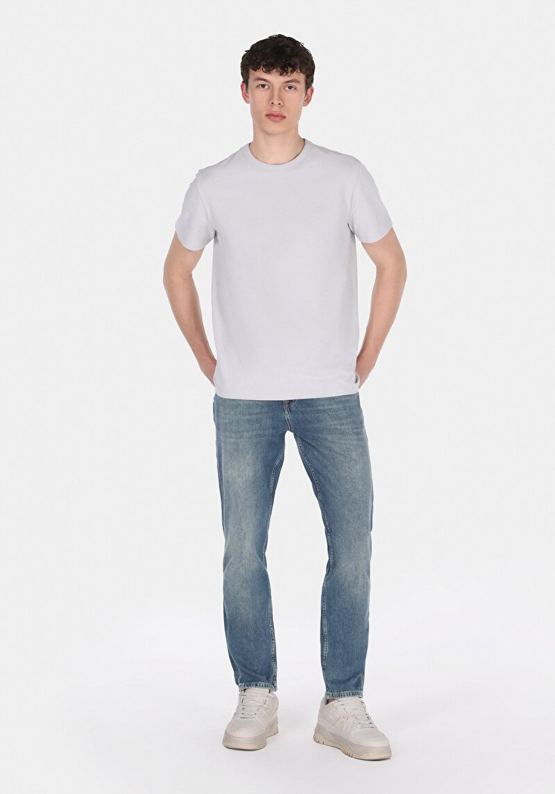 Regular Fit Erkek Pamuklu Fermuarlı Mid İndigo Denim Jean Pantolon