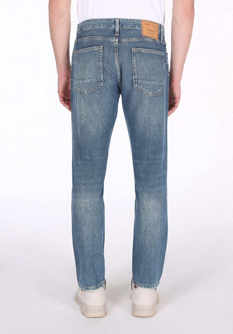 Regular Fit Erkek Pamuklu Fermuarlı Mid İndigo Denim Jean Pantolon