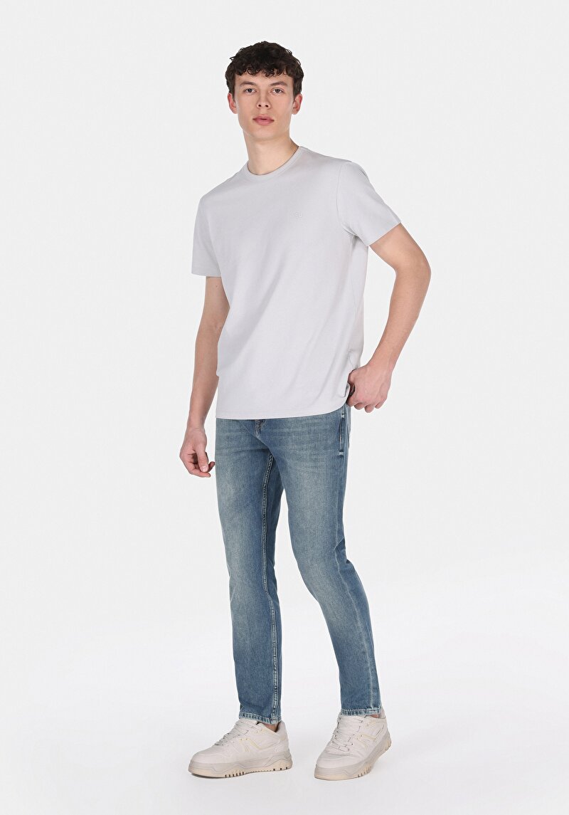 Regular Fit Erkek Pamuklu Fermuarlı Mid İndigo Denim Jean Pantolon