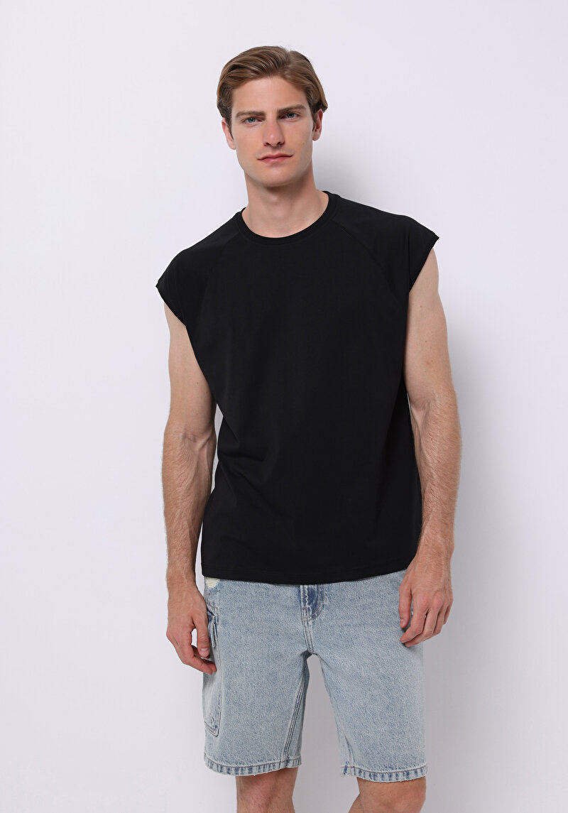 Boxy Fit Erkek Siyah Atlet