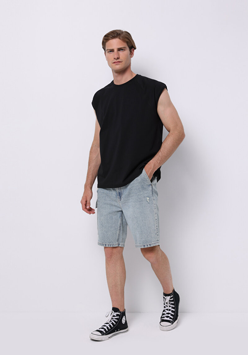 Boxy Fit Erkek Siyah Atlet