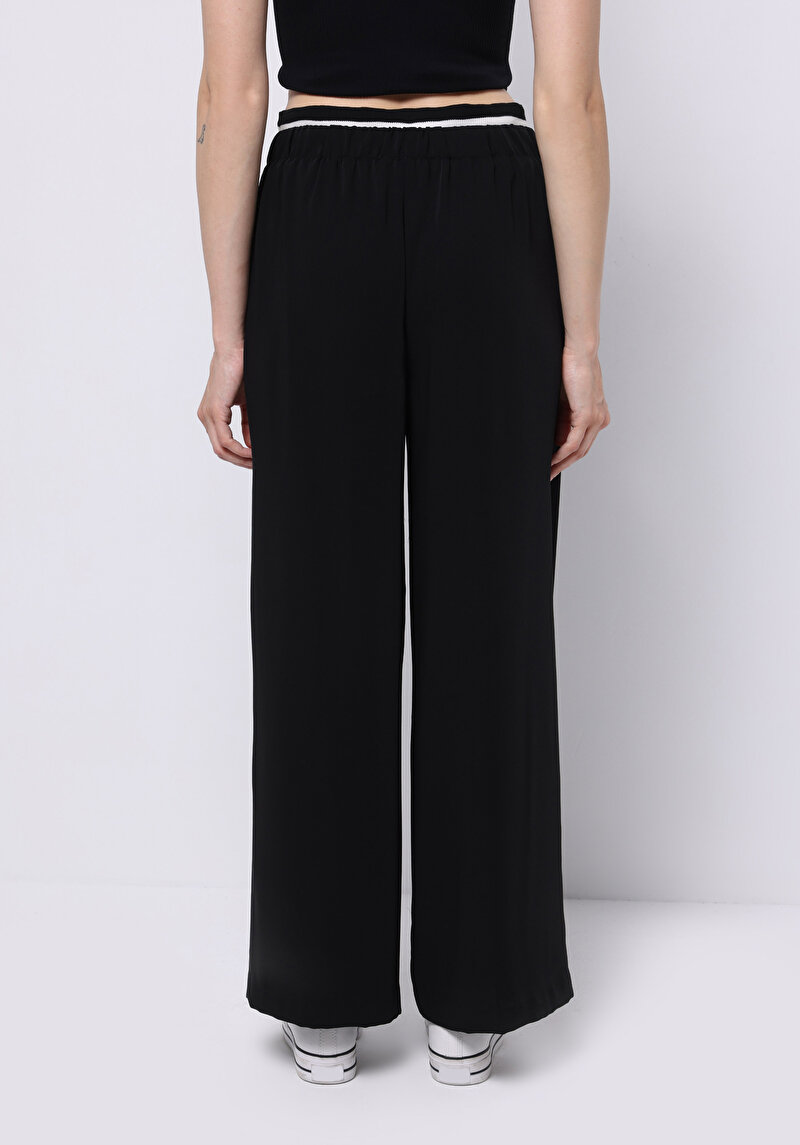 Regular Fit Yüksek Bel Geniş Paça Kadın Siyah Pantolon