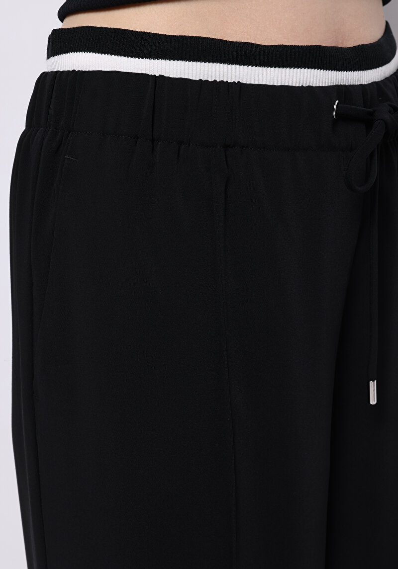 Regular Fit Yüksel Bel Geniş Paça Kadın Siyah  Pantolon