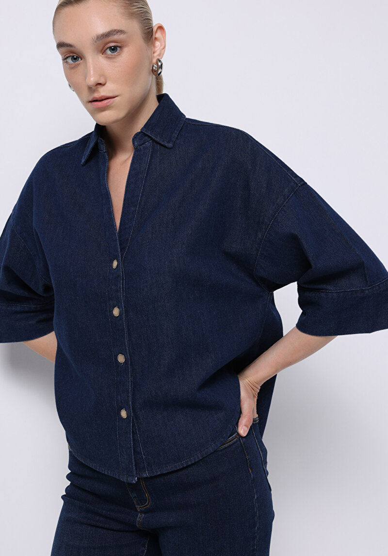 Oversize Fit Klasik Bedenli Düz Kadın Siyah Uzun Kol Gömlek