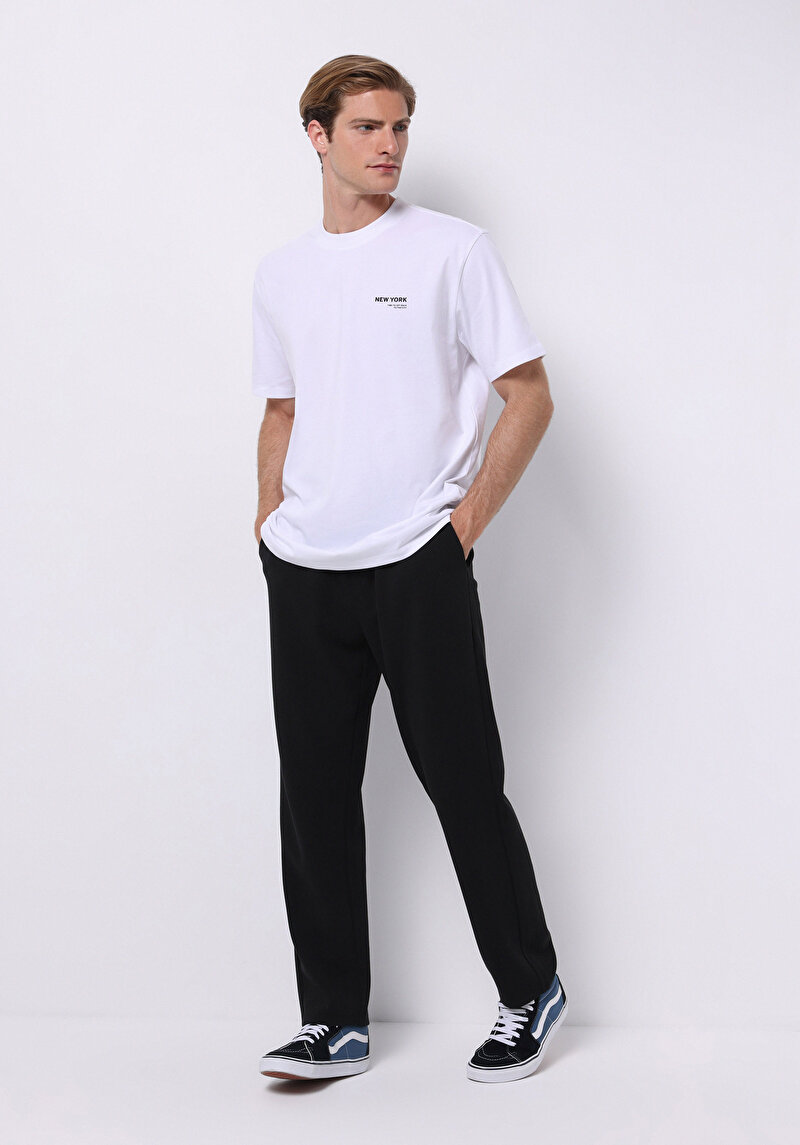 Comfort Fit Yuvarlak Yaka Düz Erkek Beyaz Kısa Kol Tişört