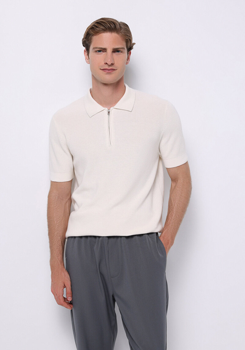 Regular Fit Erkek Beyaz Kazak