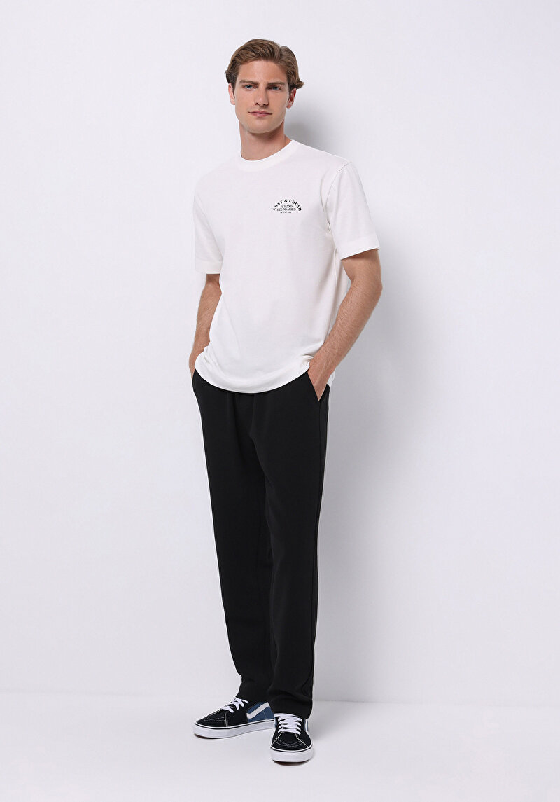 Regular Fit Orta Bel Düz Erkek Siyah Eşofman Altı