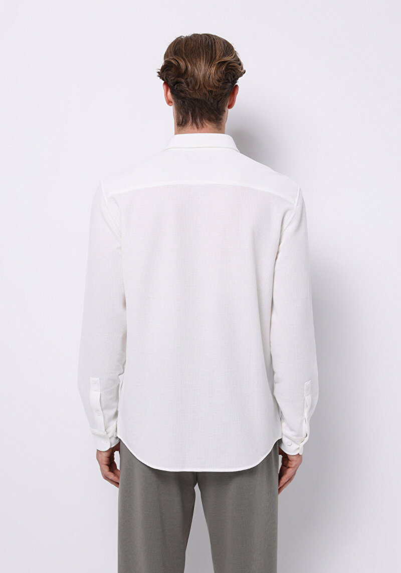 Regular Fit Shirt Neck Düz Erkek Beyaz Uzun Kol Gömlek