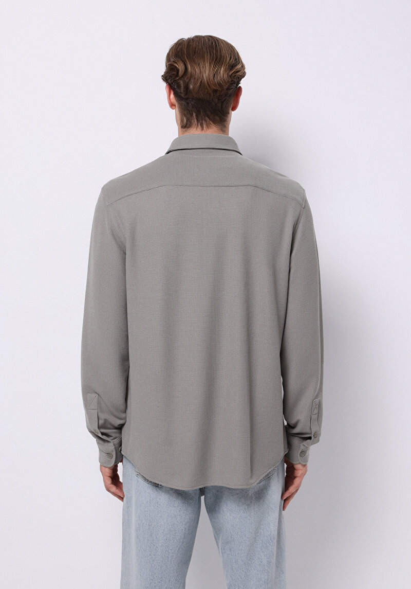 Regular Fit Shirt Neck Düz Erkek Yeşil Uzun Kol Gömlek