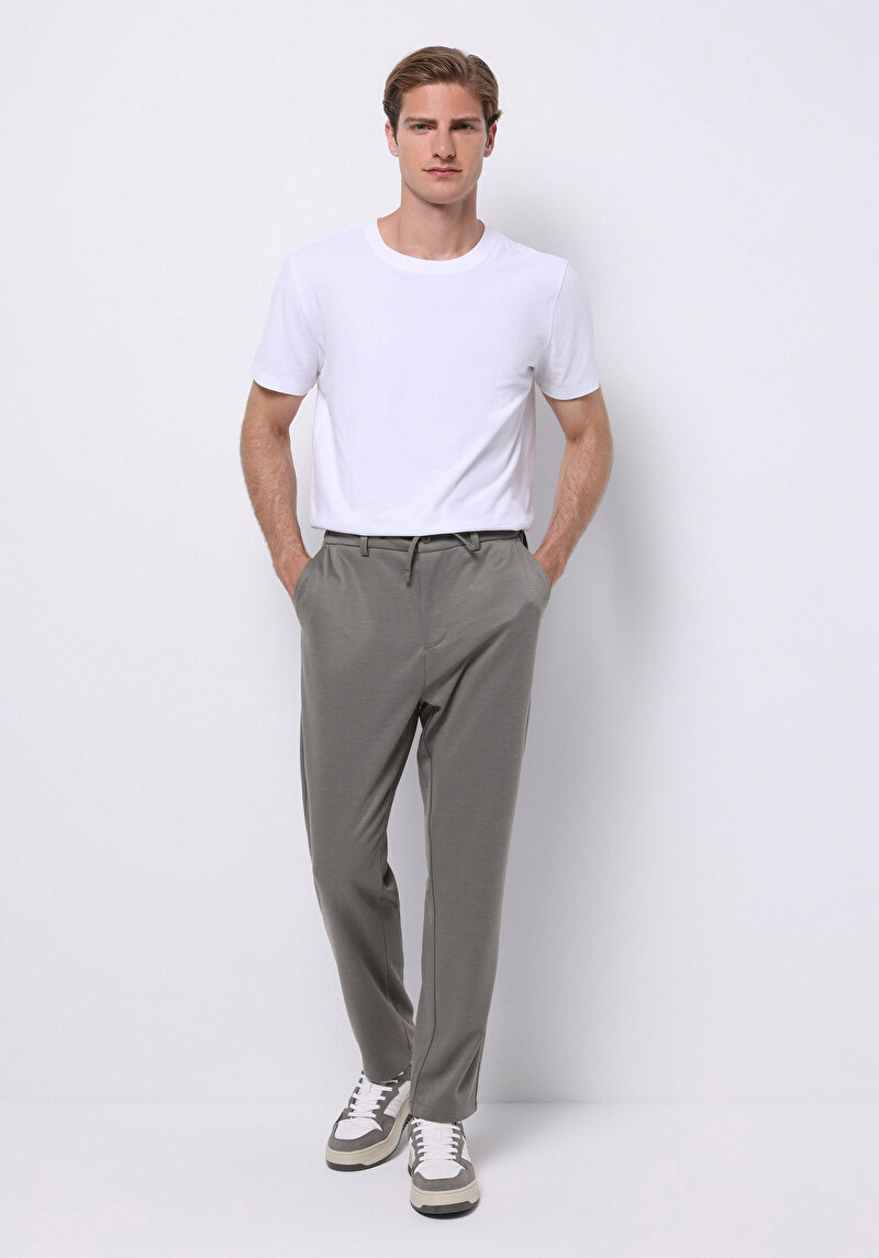 Regular Fit Orta Bel Düz Paça Erkek Yeşil Pantolon