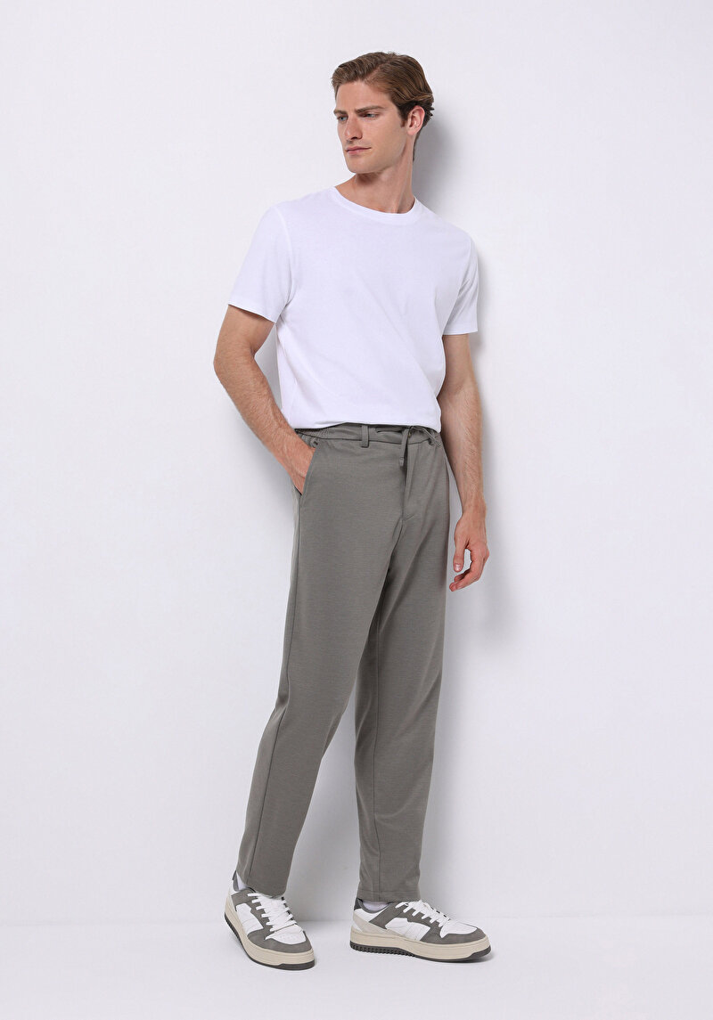 Regular Fit Orta Bel Düz Paça Erkek Yeşil  Pantolon