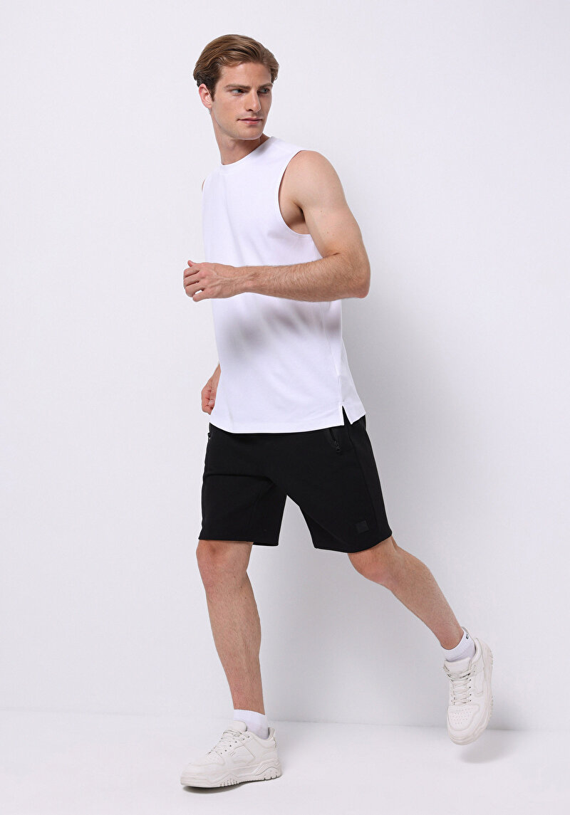 Regular Fit Orta Bel Düz Erkek Siyah Şort