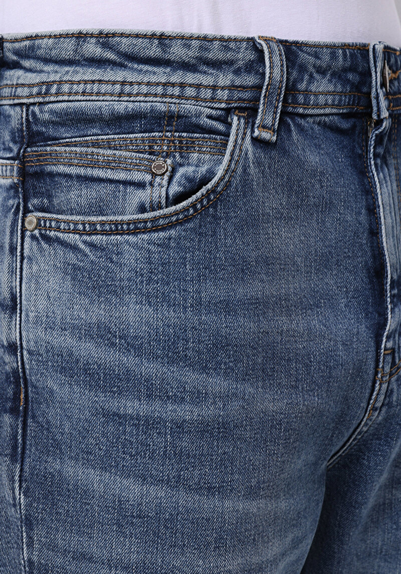 Loose Straight Fit Orta Bel Düz Paça Erkek İndigo Jean Pantolon