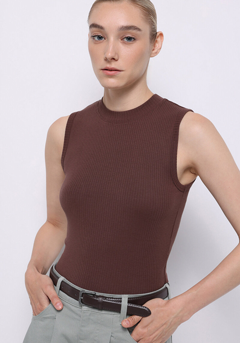 Slim Fit Kadın Kahverengi Atlet