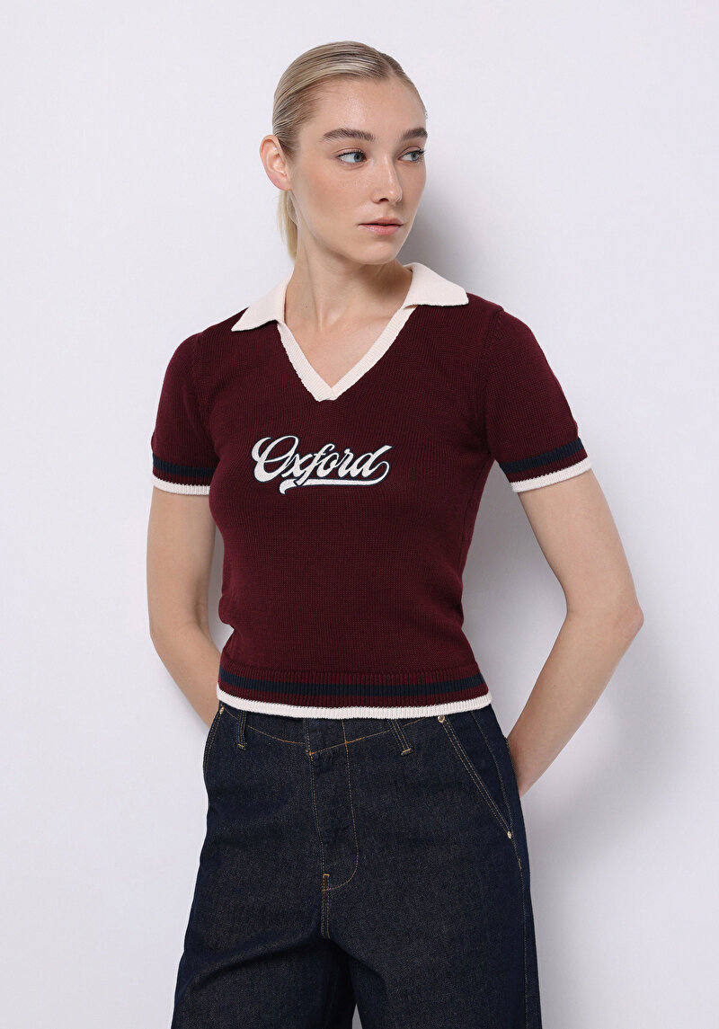 Slim Fit   Kadın Bordo  Kazak