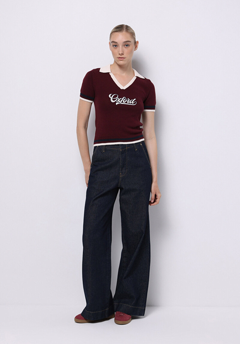 Slim Fit   Kadın Bordo  Kazak