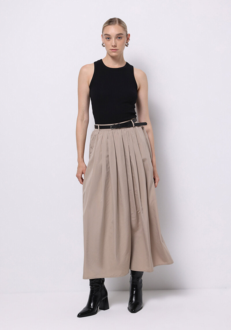 Maxi Length Düz  Kadın Kahverengi Etek
