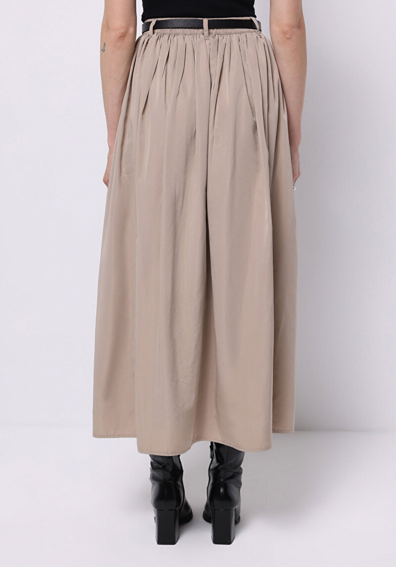 Maxi Length Düz Kadın Kahverengi Etek
