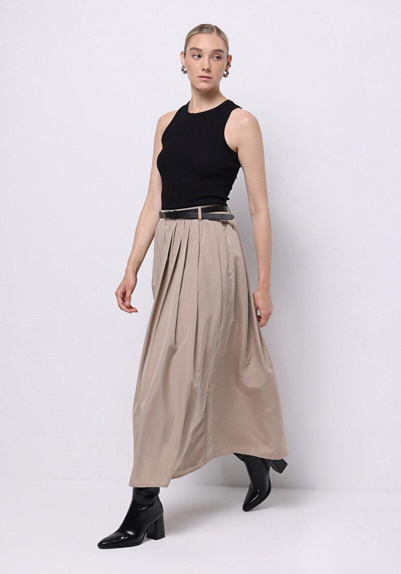 Maxi Length Düz Kadın Kahverengi Etek