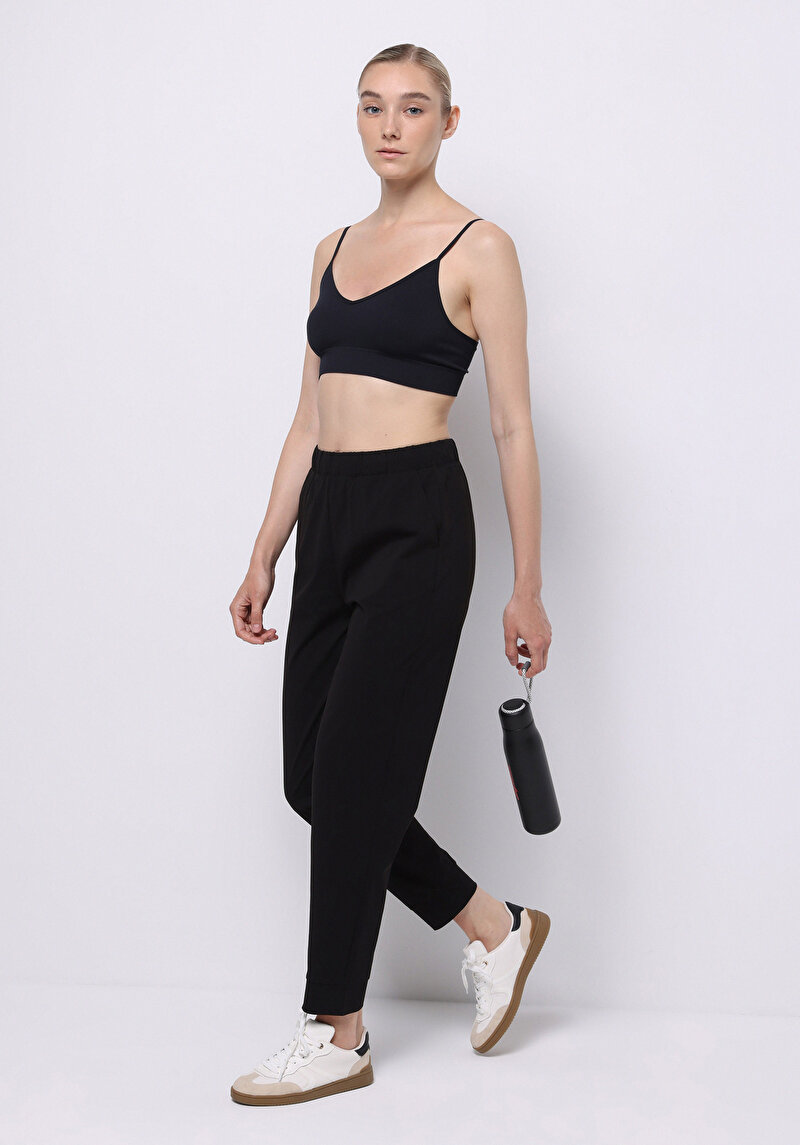 Regular Fit Orta Bel Düz Kadın Siyah Eşofman Altı