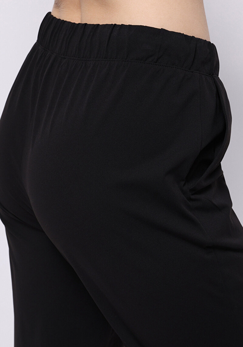 Regular Fit Orta Bel Düz Kadın Siyah Eşofman Altı