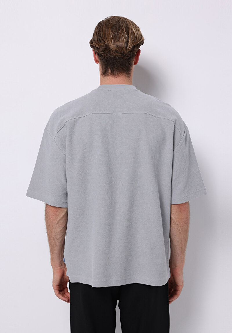 Oversize Fit Yuvarlak Yaka Düz Erkek Mavi Kısa Kol Tişört
