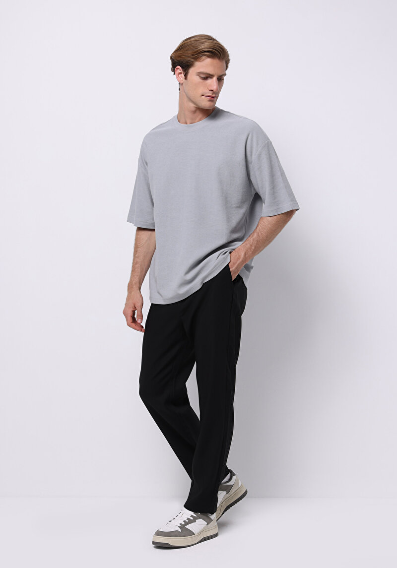Oversize Fit Yuvarlak Yaka Düz Erkek Mavi Kısa Kol Tişört