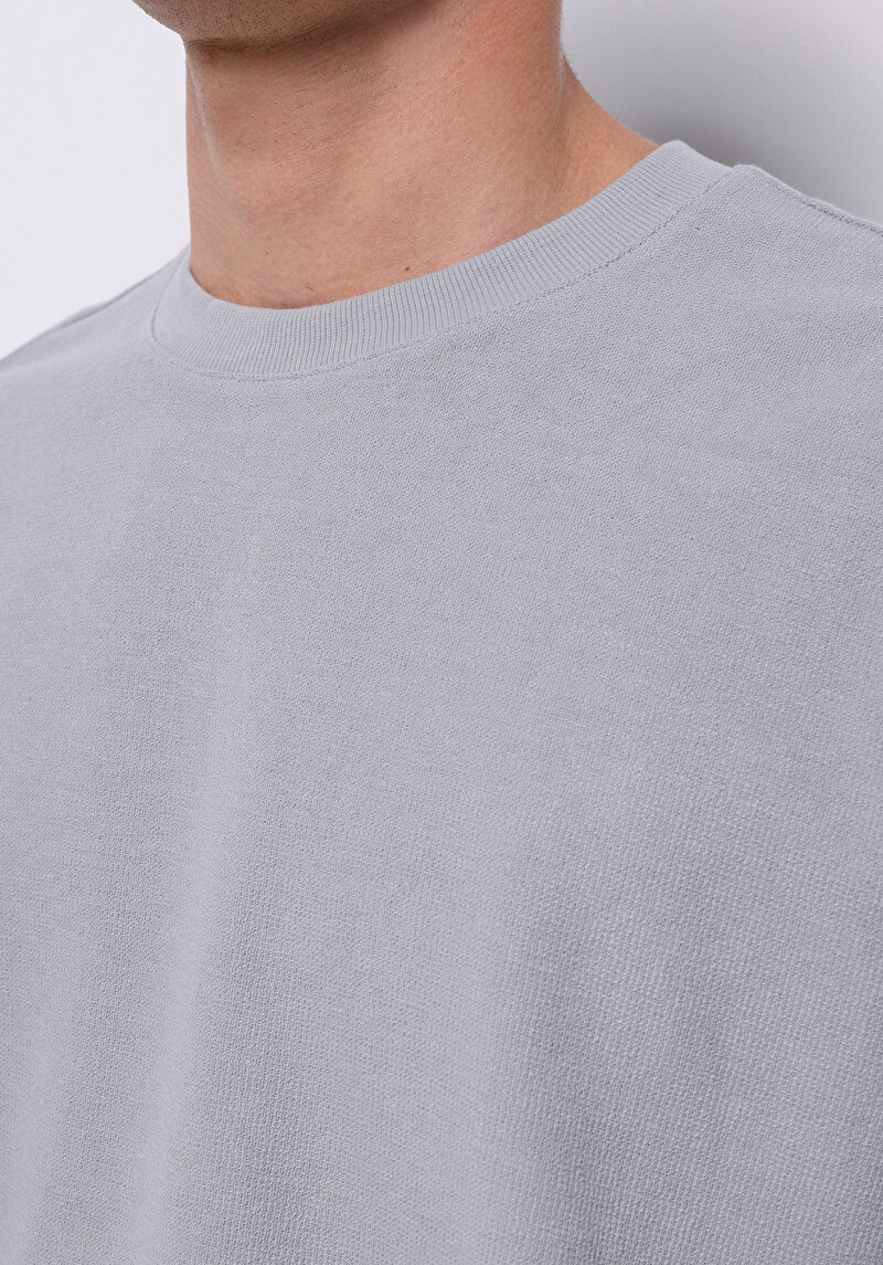 Oversize Fit Yuvarlak Yaka Düz Erkek Mavi Kısa Kol Tişört