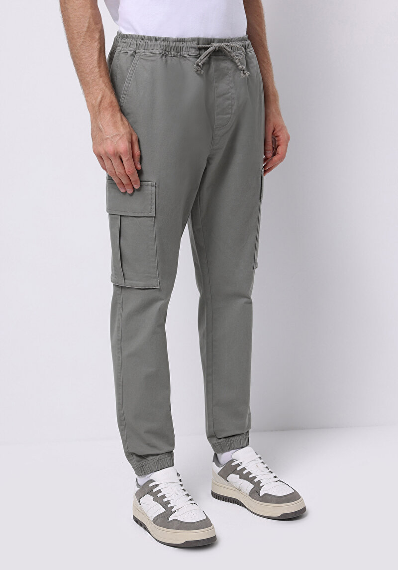 Cargo Fit Orta Bel Lastikli Paça Erkek Yeşil Pantolon