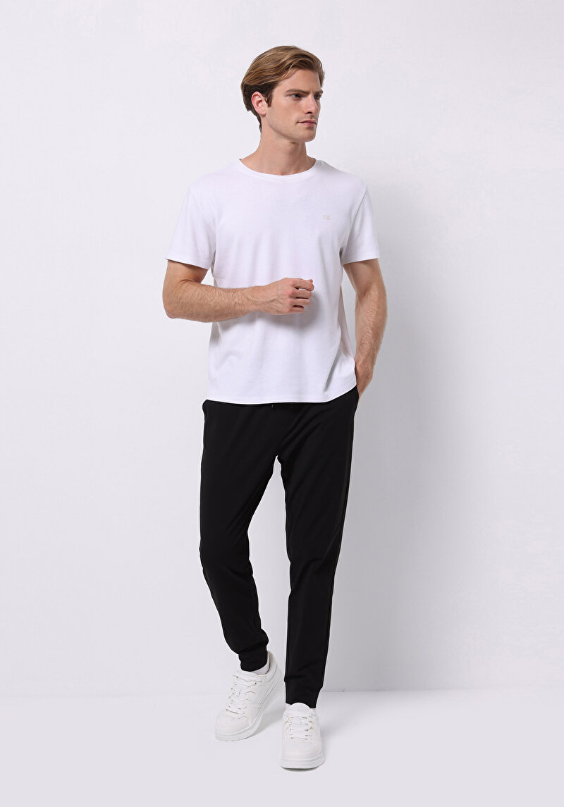 Slim Fit Orta Bel Düz Erkek Siyah Eşofman Altı